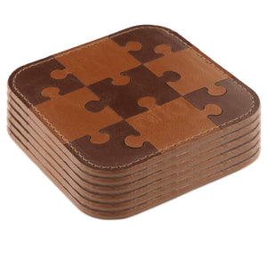 Londo Jigsaw Puzzle Leather Coasters (Set of 6) - Non-Slip Surface