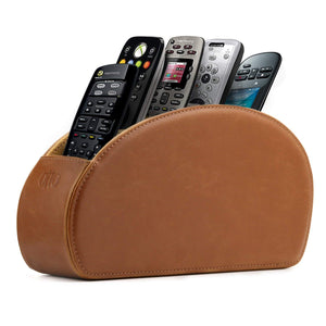 Londo Remote Control Holder with 5 Pockets - Store DVD, Blu-Ray, TV, Roku or Apple TV Remotes - Leather with Suede Lining - Slim, Compact Living or Bedroom Storage