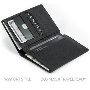 Otto Angelino Genuine Bifold Leather Wallet - Passport Style - ID, Bank Cards and Cash, RFID BLOCKING - Unisex