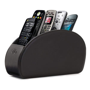 Londo Remote Control Holder with 5 Pockets - Store DVD, Blu-Ray, TV, Roku or Apple TV Remotes - Leather with Suede Lining - Slim, Compact Living or Bedroom Storage