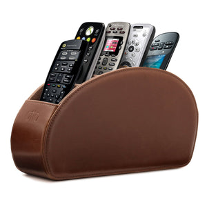 Londo Remote Control Holder with 5 Pockets - Store DVD, Blu-Ray, TV, Roku or Apple TV Remotes - Leather with Suede Lining - Slim, Compact Living or Bedroom Storage