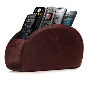 Londo Remote Control Holder with 5 Pockets - Store DVD, Blu-Ray, TV, Roku or Apple TV Remotes - Leather with Suede Lining - Slim, Compact Living or Bedroom Storage