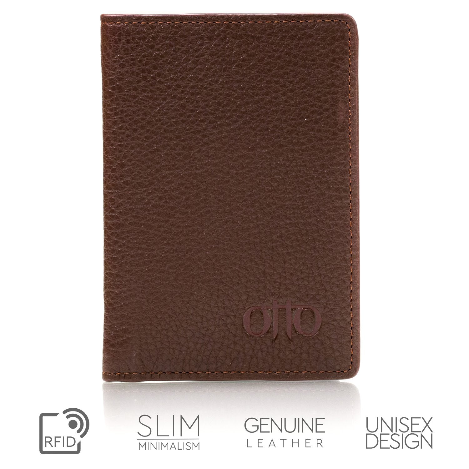 Leather Passport Wallet for Men, Slim Bifold Card with RFID Blocker