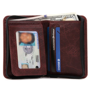 Otto Angelino RFID Blocking Men's Zippered Bifold Wallet-Italian Cowhide Leather