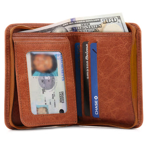 Otto Angelino RFID Blocking Men's Zippered Bifold Wallet-Italian Cowhide Leather