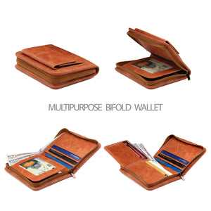 Otto Angelino RFID Blocking Men's Zippered Bifold Wallet-Italian Cowhide Leather