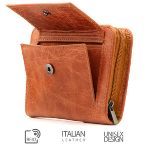 Otto Angelino RFID Blocking Men's Zippered Bifold Wallet-Italian Cowhide Leather