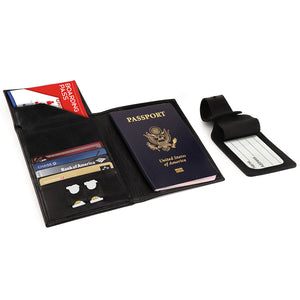 Otto Angelino Real Leather Passport Wallet - RFID Blocking with Ticket Slot and Baggage Tag