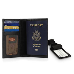 Otto Angelino Real Leather Passport Wallet - RFID Blocking and Baggage Tag - Unisex