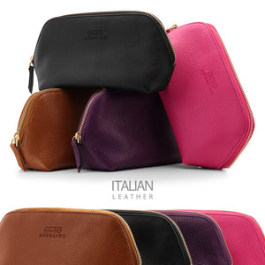 Otto Angelino Leather Genuine Leather Makeup Bag Cosmetic Pouch Travel Organizer Toiletry Clutch