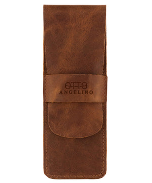 Otto Angelino Genuine Leather Pen and Pencil Case with Tuck in Flap